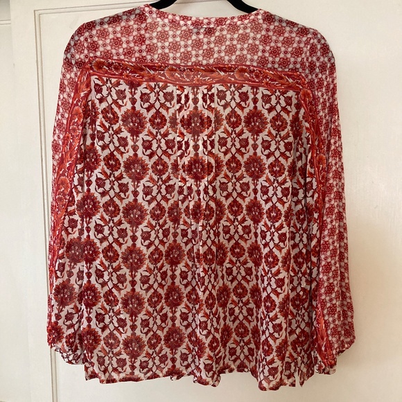 Joie Red and White Flowy Blouse, Tassels, Boho, Print, Size Small 100% Silk - Picture 2 of 12